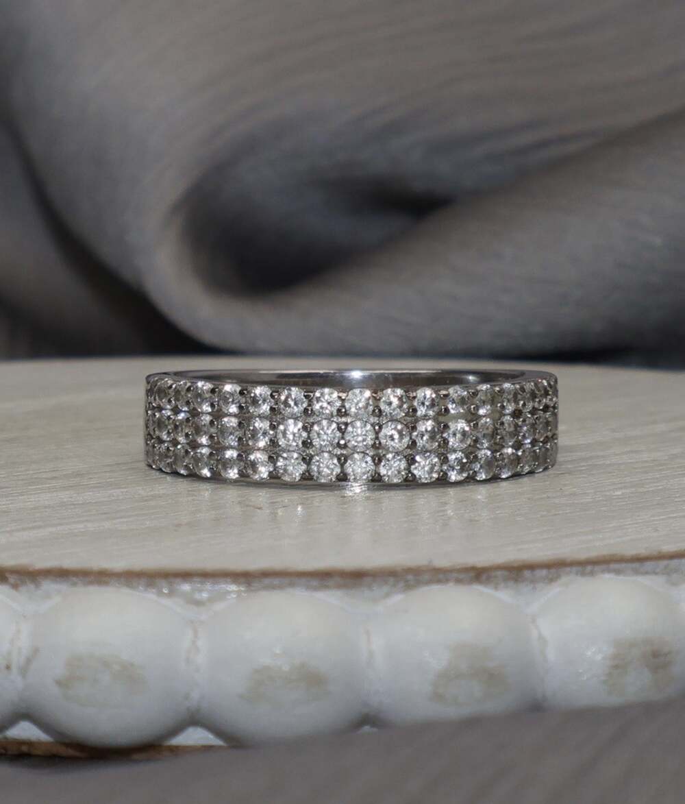 REL Sterling Silver Triple Row Cz Ring 5.5G / Sz 11 N1545